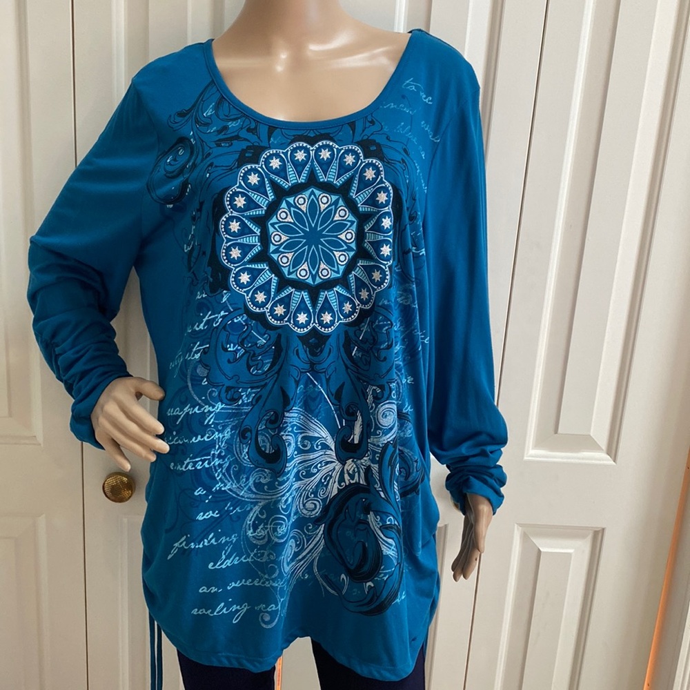 Bobbie Brooks 1X Blue Long Sleeve Blouse